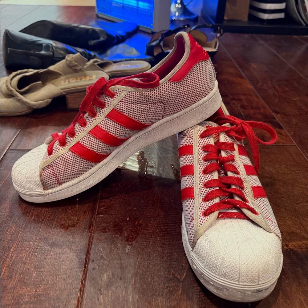 adidas White and Red Women's Mesh Lace-Up Sneakers